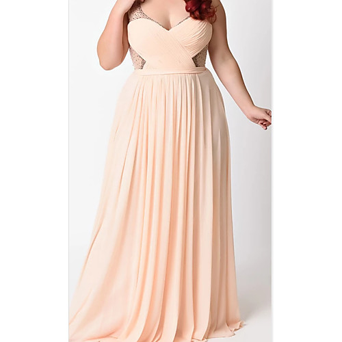

A-Line Plunging Neck Floor Length Chiffon / Tulle Bridesmaid Dress with Beading / Sash / Ribbon / Ruching