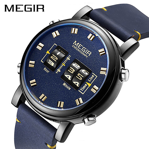 

MEGIR Men's Dress Watch Quartz Formal Style Modern Style PU Leather 30 m Water Resistant / Waterproof Calendar / date / day Three Time Zones Digital Casual Fashion - Black Blue Silver