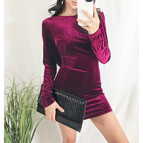 

Women's Elegant Sheath Dress - Solid Colored Backless Purple Blue S M L XL