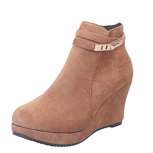 

Women's Boots Wedge Heel Round Toe Suede Booties / Ankle Boots Fall & Winter Black / Orange / Blue