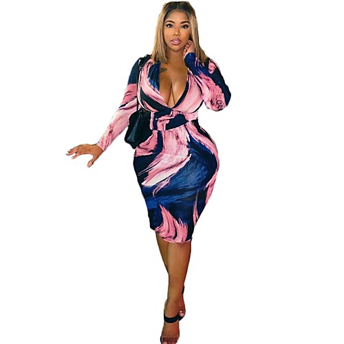 

Women's Bodycon Dress - Abstract Fuchsia S M L XL