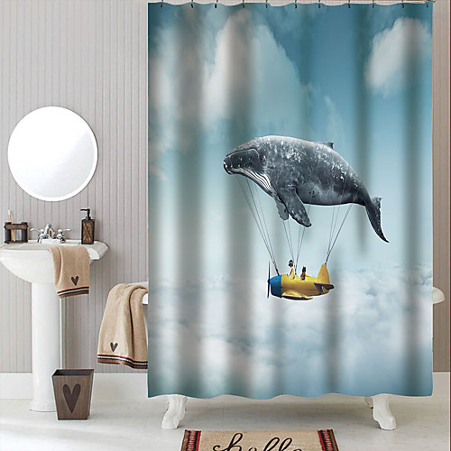 

Cartoon Airship Shower Curtains & Hooks Classic Polyester Braided Waterproof