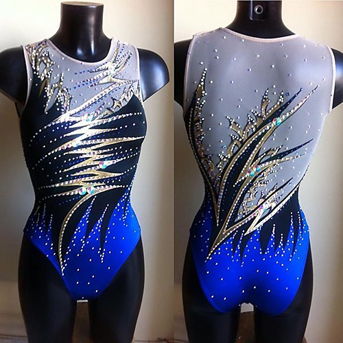 

Rhythmic Gymnastics Leotards Artistic Gymnastics Leotards Women's Girls' Leotard Dark Blue Spandex High Elasticity Handmade Jeweled Diamond Look Sleeveless Competition Dance Rhythmic Gymnastics