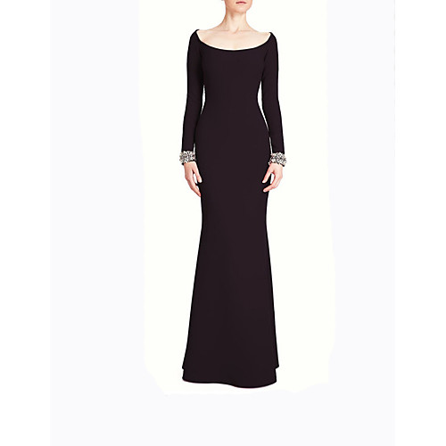 

Mermaid / Trumpet Scoop Neck Floor Length Satin Long Sleeve Elegant & Luxurious Mother of the Bride Dress with Beading / Embroidery 2020