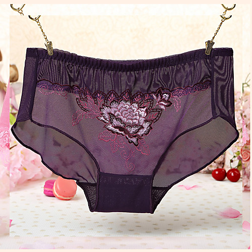 

Women's Lace / Cut Out / Flower Briefs - Normal Mid Waist Black White Purple One-Size