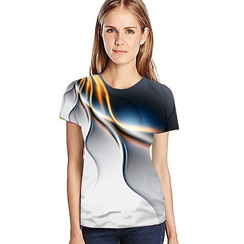 

Women's Daily Weekend Street chic T-shirt - Striped / 3D Black & Red, Print Light gray