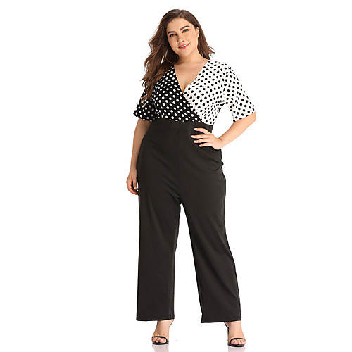 

Women's Basic / Sophisticated Black Jumpsuit Onesie, Polka Dot L XL XXL