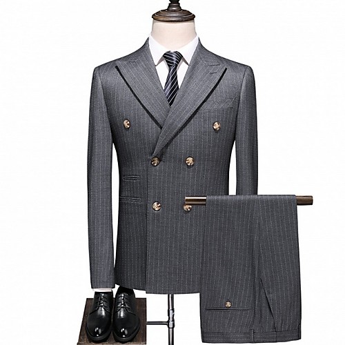 

Men's Suits, Striped Notch Lapel Polyester Gray