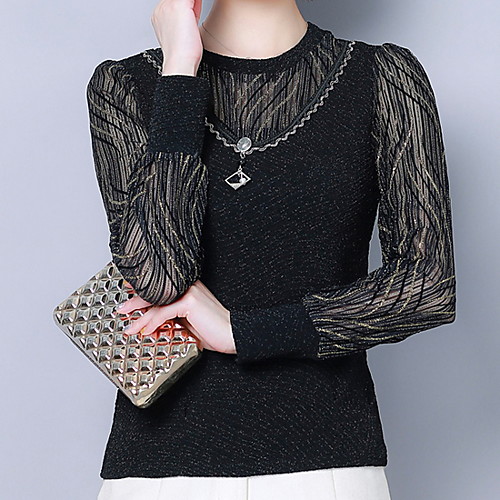 

Women's Daily Blouse - Color Block Black