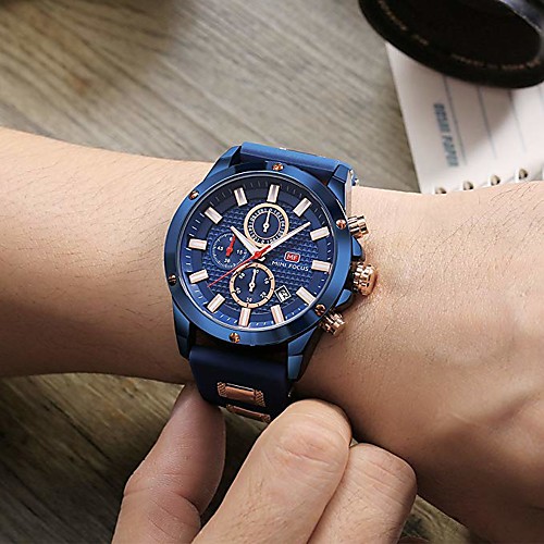 

Men's Sport Watch Wrist Watch Aviation Watch Japanese Quartz Silicone Black / Blue 30 m Calendar / date / day Stopwatch Noctilucent Analog Luxury Casual Fashion - Coffee Blue Coffee / Silver