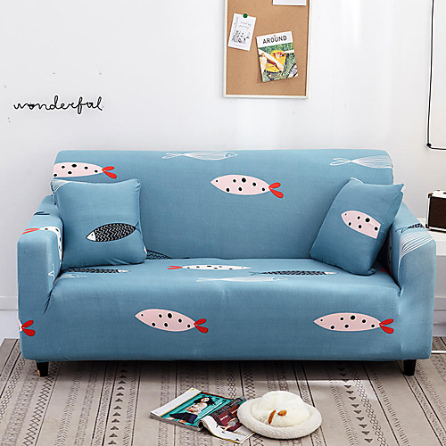 

Blue Cartoon Fish Print Dustproof All-powerful Slipcovers Stretch Sofa Cover Super Soft Fabric Couch Cover with One Free Pillow Case