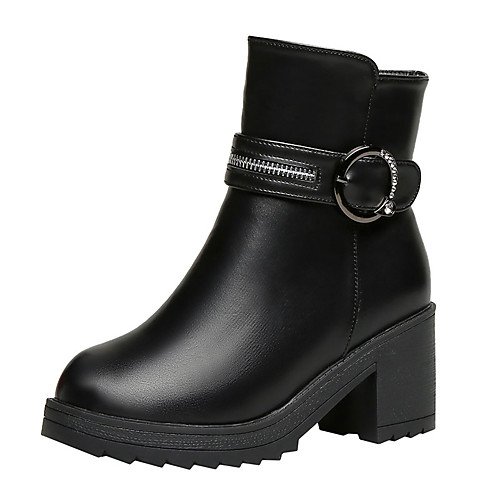 

Women's Boots Chunky Heel Round Toe PU Winter Black