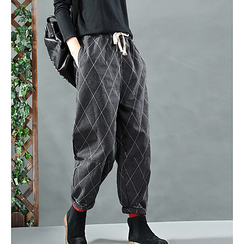 

Women's Street chic Harem Pants - Plaid / Checkered Navy Blue Gray One-Size