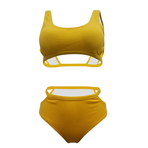 

Women's Sporty Basic Yellow Triangle Cheeky Bikini Swimwear - Solid Colored Backless S M L Yellow