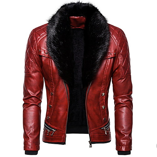 

Men's Daily Fall & Winter Regular Jacket, Solid Colored V Neck Long Sleeve Polyester Black / Red / Camel