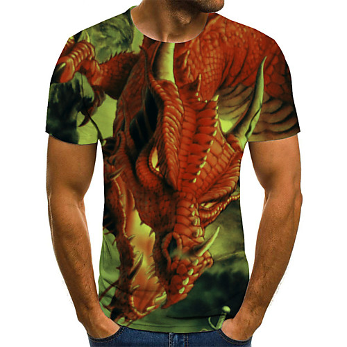 

Men's Daily Holiday Street chic / Exaggerated T-shirt - Color Block / 3D / Animal Print Orange
