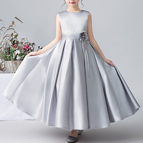 

A-Line Ankle Length Flower Girl Dress - Polyester Sleeveless Jewel Neck with Sash / Ribbon / Pleats