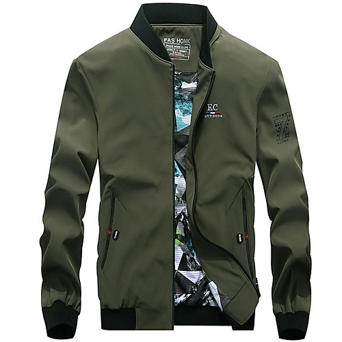 

Men's Daily Fall & Winter Regular Jacket, Solid Colored Stand Long Sleeve Polyester Army Green / Navy Blue