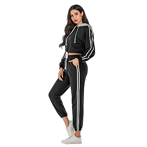 

Women's 1 set Sweatsuit Stripe Elastic Waistband Winter Pullover Running Jogging Sportswear Normal Lightweight Breathable Soft Clothing Suit Long Sleeve Activewear Micro-elastic Regular Fit