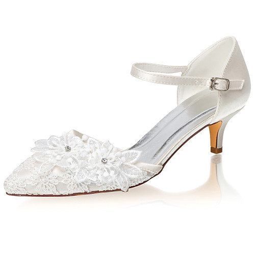 

Women's Wedding Shoes Low Heel Pointed Toe Crystal / Buckle Satin Summer Ivory / Party & Evening