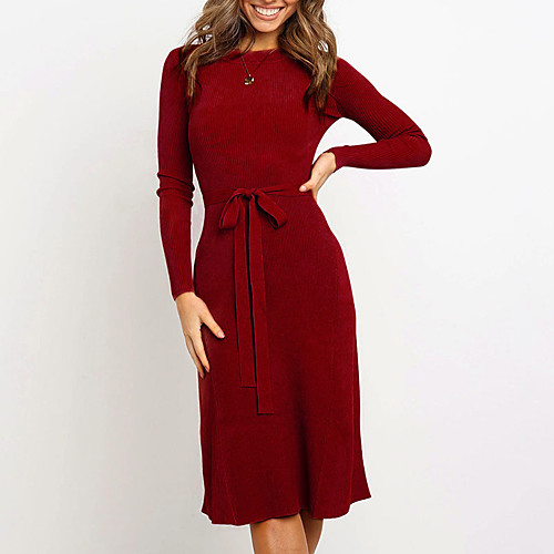 

Women's Street chic Sweater Dress - Solid Colored Black Wine S M L XL