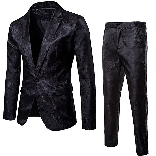 

Men's Suits, Solid Colored Notch Lapel Polyester Black / Wine / Purple
