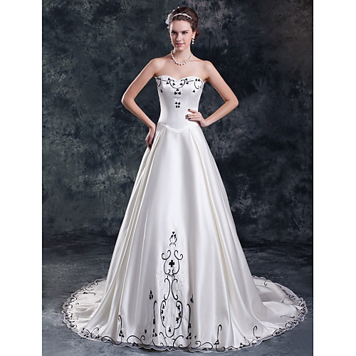 

A-Line Strapless Court Train Organza / Satin Strapless Made-To-Measure Wedding Dresses with Embroidery 2020