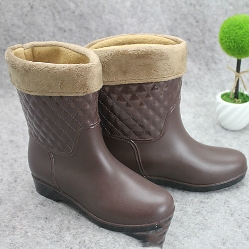 

Women's Boots Flat Heel Round Toe PU Mid-Calf Boots Winter Brown / Red / Blue