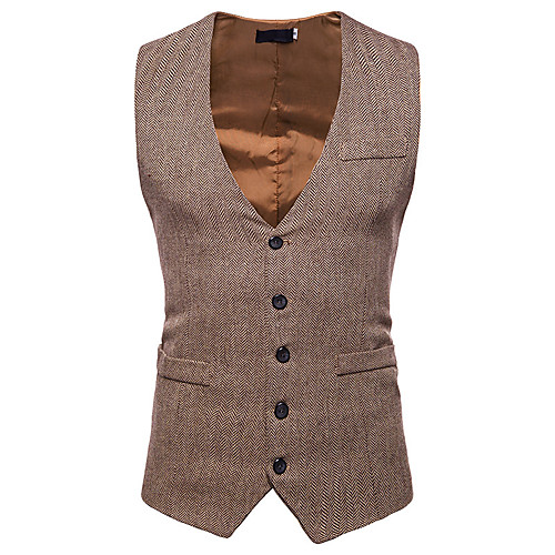 

Men's Vest, Solid Colored V Neck Polyester Black / Gray / Khaki