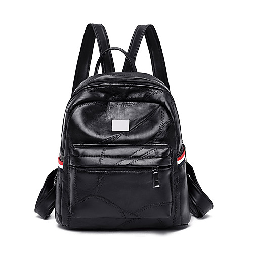 

Large Capacity Faux Leather PU Rivet / Zipper Commuter Backpack Solid Color School Black