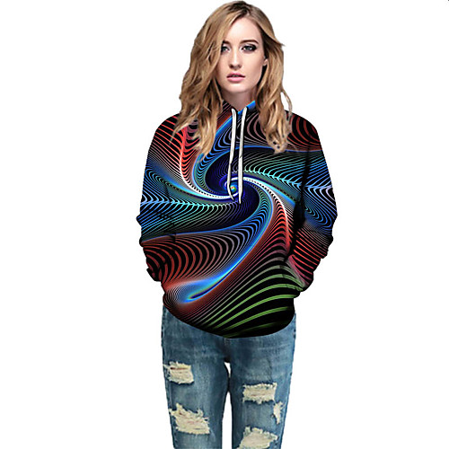 

Women's Active / Street chic Hoodie - Geometric / Color Block / 3D Rainbow L