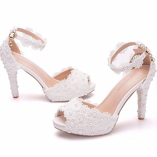 

Women's Wedding Shoes Stiletto Heel Peep Toe PU Spring & Summer White