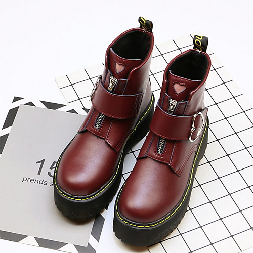 

Women's Boots Flat Heel Round Toe PU Booties / Ankle Boots Winter Black / Wine / White