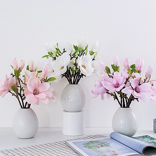 

Artificial Flowers Magnolia Flower Bud Bridal Wedding Bouquet Real Touch Flower Bouquets Home Party Event Christmas New Year Wedding Decoration, Vase Not Included