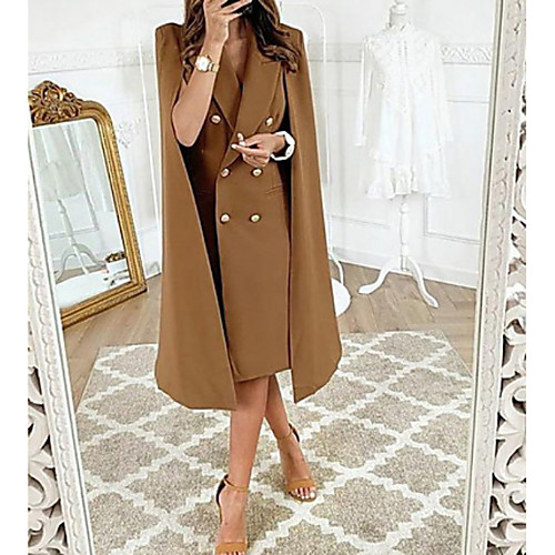 

Women's Daily Long Coat, Color Block Turndown Long Sleeve Polyester Brown