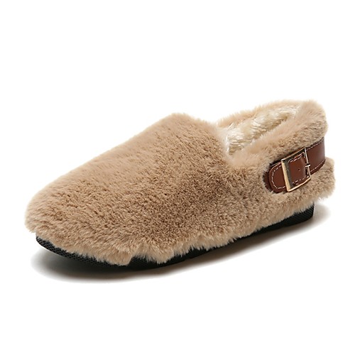 

Women's Flats Flat Heel Round Toe Faux Fur Winter Black / White / Khaki