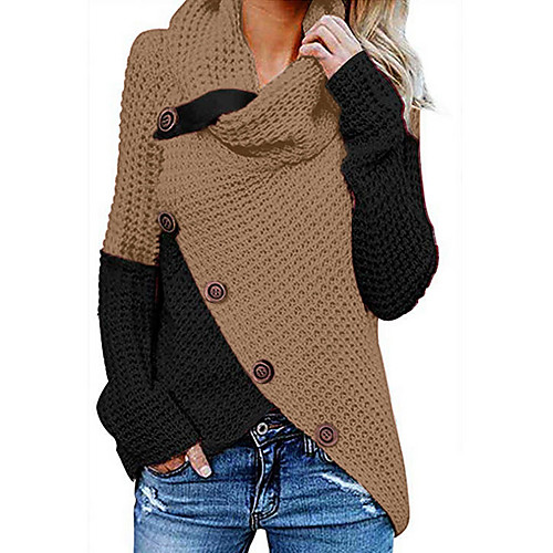 

Women's Color Block Long Sleeve Cardigan Sweater Jumper, Turtleneck Blue / Red / Gray S / M / L