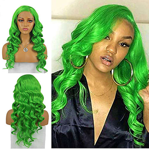 

Synthetic Lace Front Wig Body Wave Side Part Lace Front Wig Long Green Synthetic Hair 18-26 inch Women's Cosplay Soft Heat Resistant Green / Natural Hairline