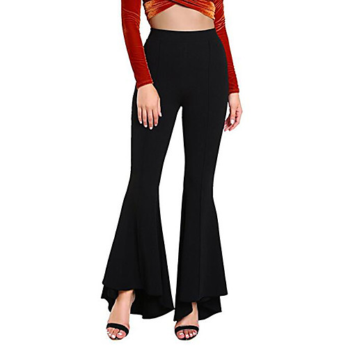 

Women's Chic & Modern Flare Pants - Solid Colored High Waist Black White Army Green S M L