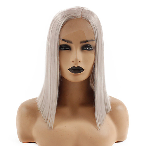 

Synthetic Lace Front Wig Straight Gaga Middle Part Lace Front Wig Short Grey Synthetic Hair 14-16 inch Women's Heat Resistant Easy dressing Hot Sale Dark Gray / Glueless