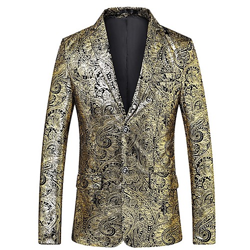 

Men's Blazer, Geometric Notch Lapel Polyester Gold