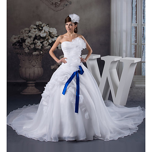 

Ball Gown Strapless Chapel Train Organza / Satin Strapless Made-To-Measure Wedding Dresses with Pick Up Skirt / Cascading Ruffles / Ruched 2020