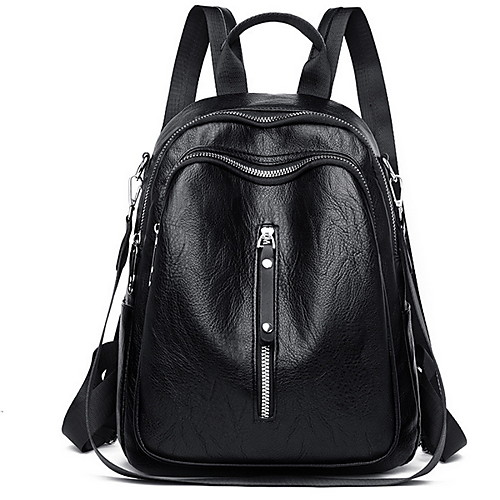 

Adjustable PU Zipper Commuter Backpack Daily Black