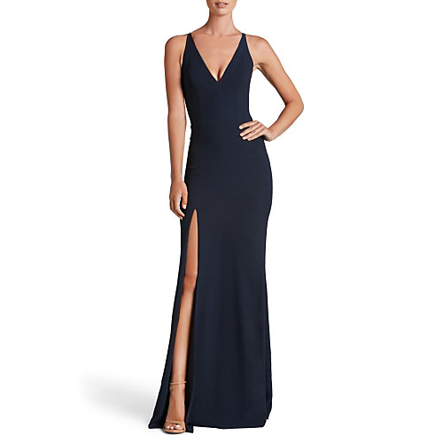 

Sheath / Column Plunging Neck Sweep / Brush Train Jersey Furcal Formal Evening Dress 2020 with Split Front by Lightinthebox