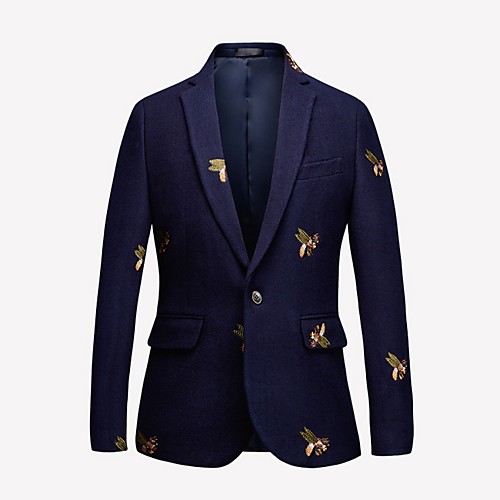

Men's Blazer Notch Lapel Polyester Navy Blue