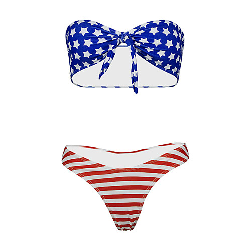 

Women's Blue Bandeau Cheeky Bikini Swimwear - National Flag Bow Print S M L Blue