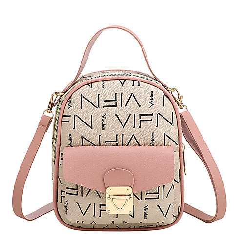 

Lightweight PU Pattern / Print Commuter Backpack Geometric Daily Black / Blushing Pink / Almond