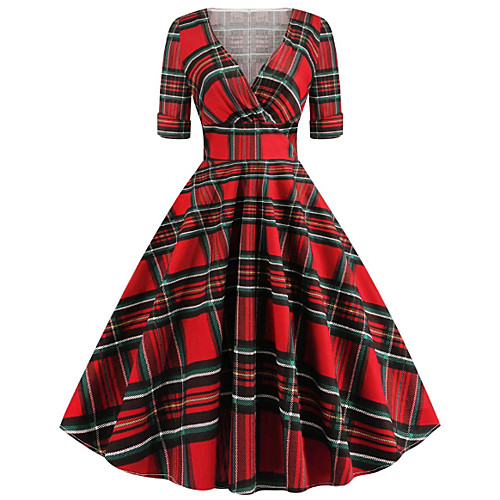 

Women's Swing Dress - Plaid Blue Red S M L XL