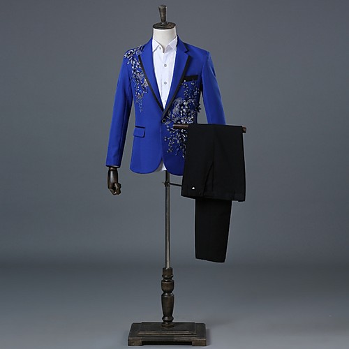

Men's Suits, Floral Notch Lapel Polyester Black / White / Blue