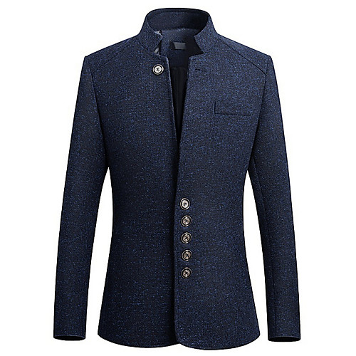 

Men's Daily Regular Jacket, Solid Colored Stand Long Sleeve Nylon Black / Navy Blue / Gray